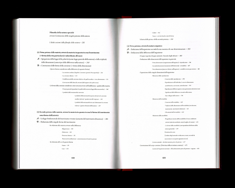 Scan des pages 608 & 609 du livre Sistema dell’intera filosofia, F.W.J. Schelling, 1804