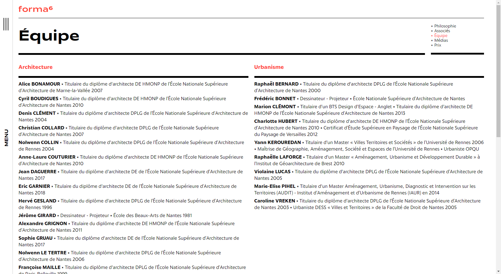 Maquette d'une page web minimal conçu pour l'agence d'architecture forma6